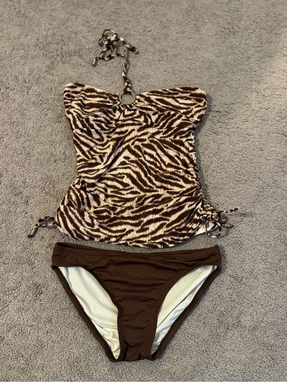 Michael Kors Brown and CreamTankini Swim Suit